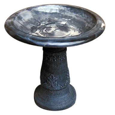 Exaco Florentine Marbelized Bird Bath (Ivory/Black bowl with dark pedestal)