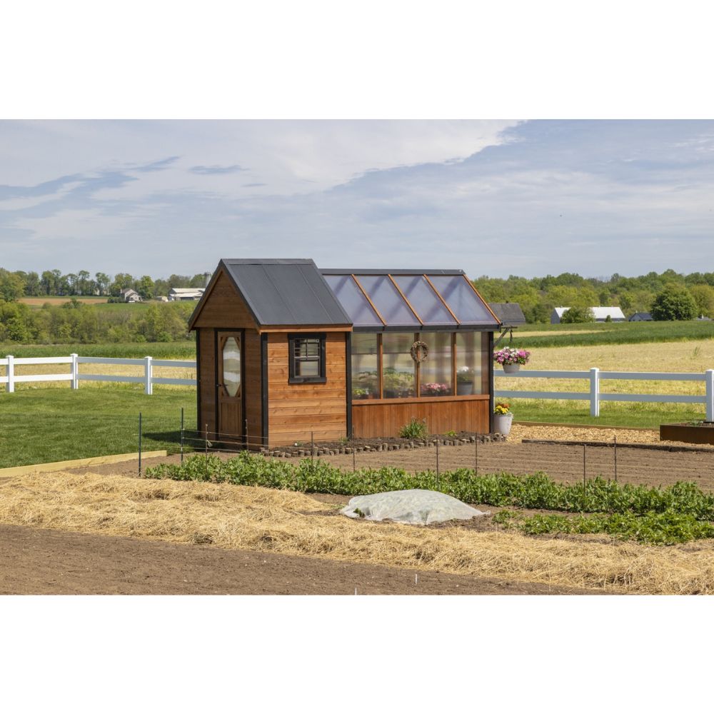 Atlantic Outdoors Cedar A-Frame Greenhouse Kit Far View