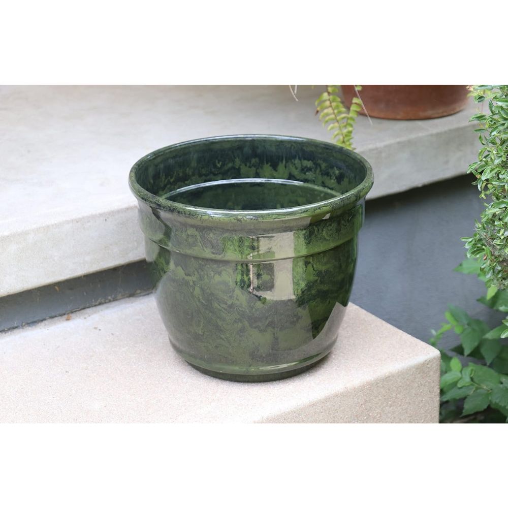 Exaco Marbleized Fiber Clay Planter Pot Green