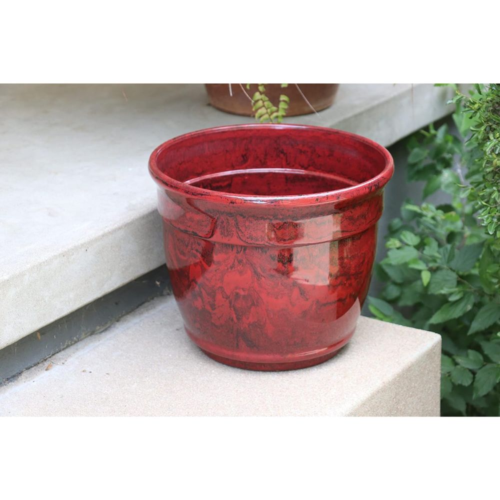 Exaco Marbleized Fiber Clay Planter Pot Red