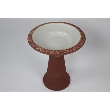 Exaco Scroll Vine Bird Bath with white bowl and rose trim