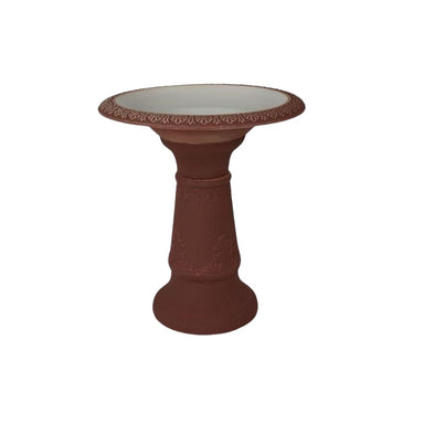 Exaco Scroll Vine Bird Bath with white bowl and rose trim