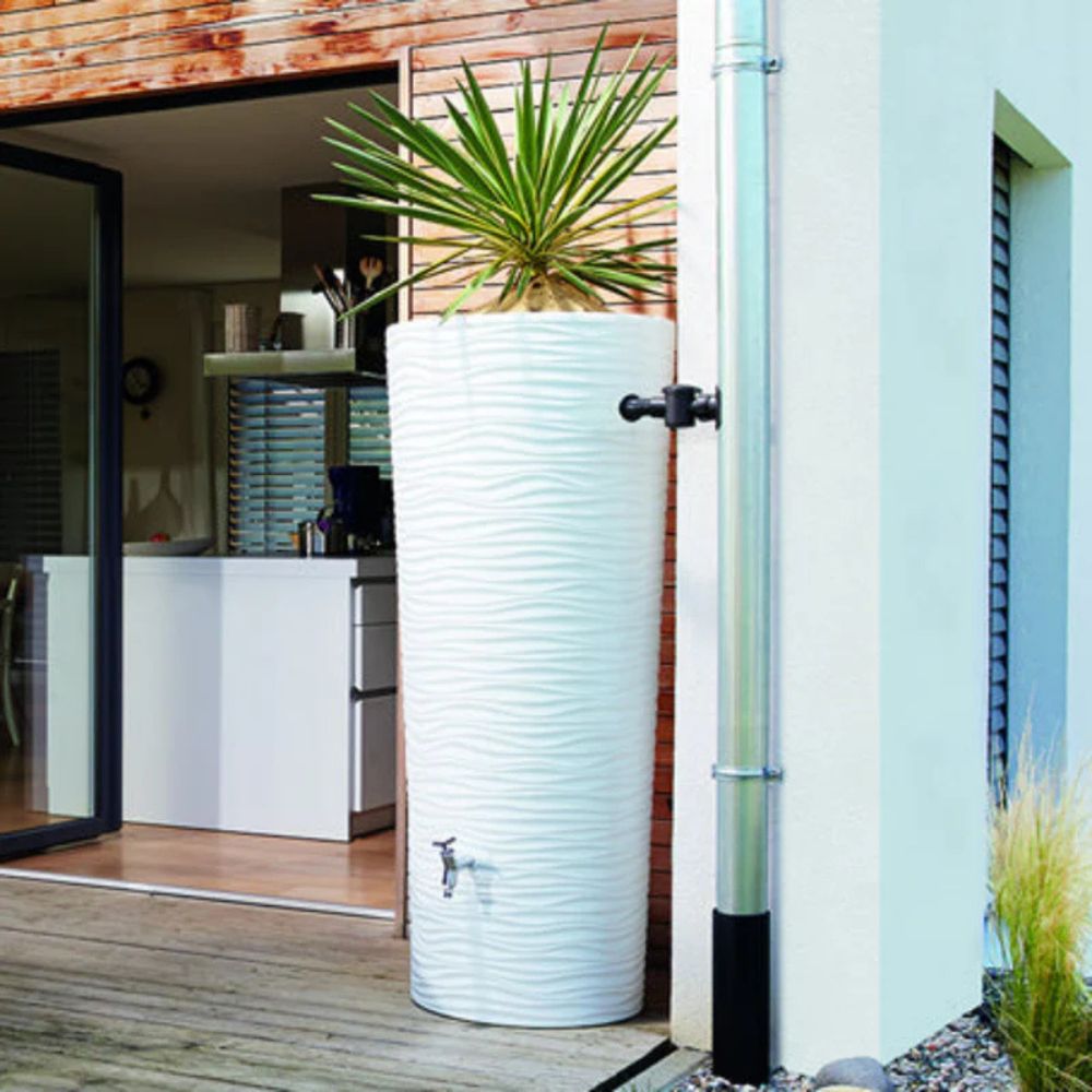 Exaco The Wave Rain Barrel 350L / 92 Gallon with Planter in Arctic